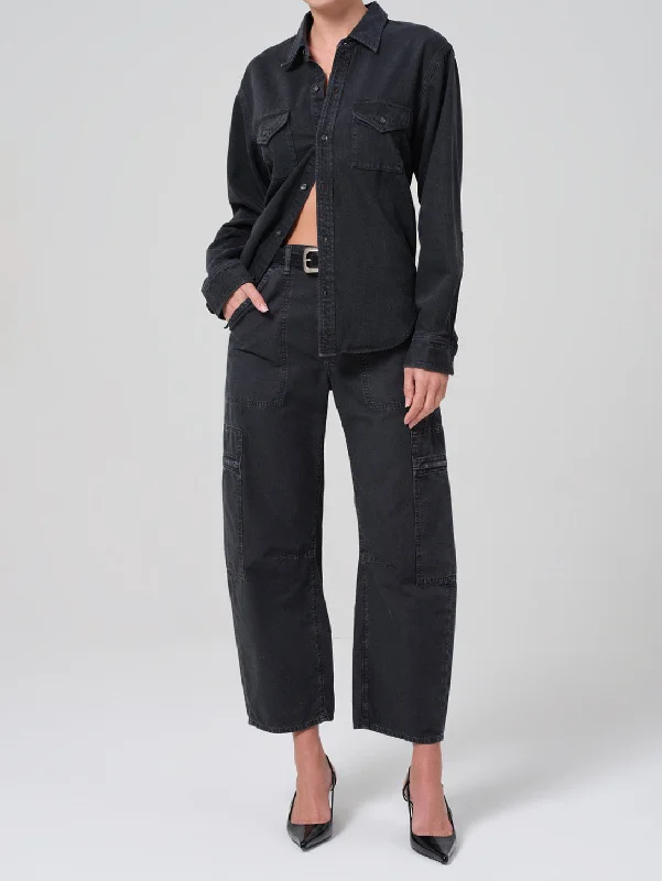 Marcelle Low Slung Cargo Pant - Washed Black Leggings Wide-Leg,