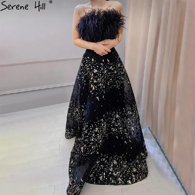 Serene Hill Black A-Line Sexy Evening Dresses Gowns 2024 Feather Beaded Luxury For Women Wedding Party LA71480 Serene Hill Black A-Line Sexy Evening Dresses Gowns 2024 Feather Beaded Luxury For Women Wedding Party LA71480