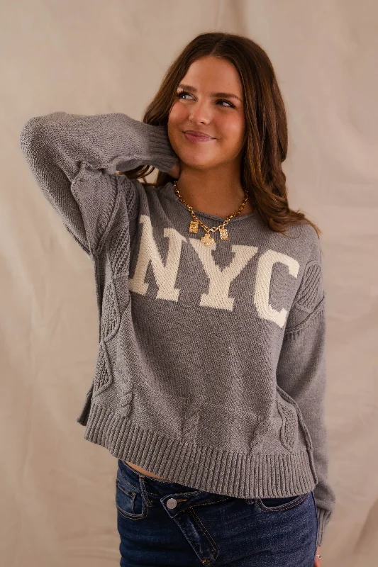 New Romance In The City Sweater-NYC Welt Pockets Slit Pockets Flap Pockets