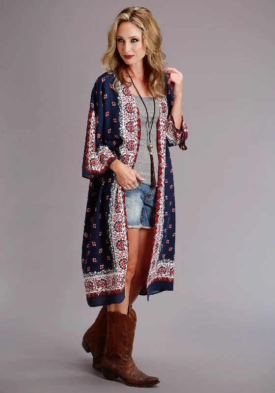 Ladies Bandana Print Long Sleeve Cardigan Terry Terry Cloth Terry Knit