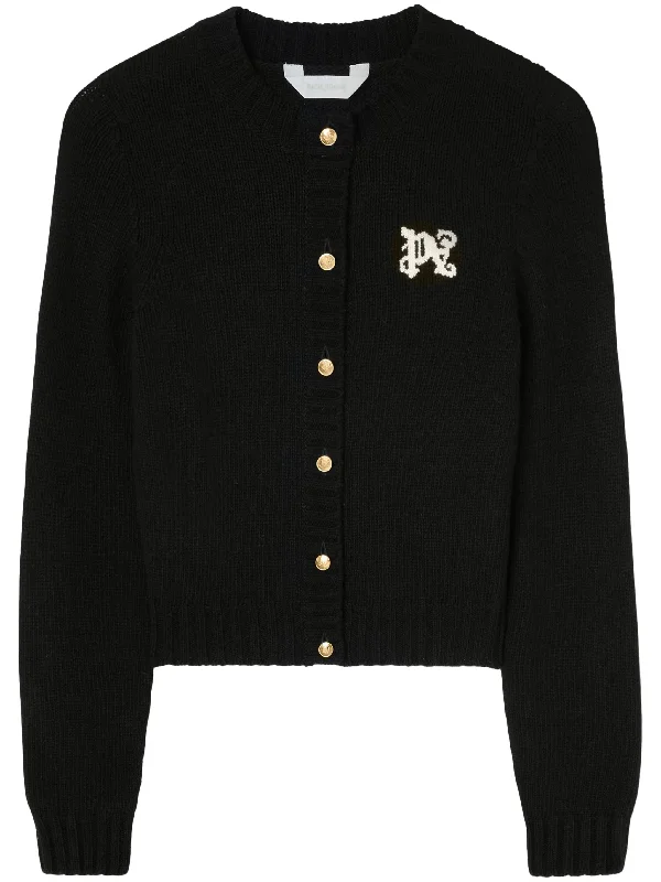 PA Monogram-intarsia cardigan Embroidered Appliqued Beaded