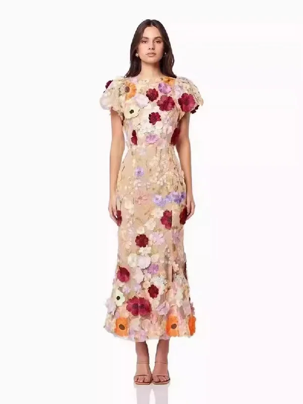 Mermaid/Trumpet Short Sleeves Wedding Guest Dress with Flower