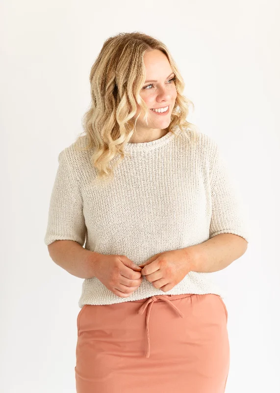 Short Sleeve Wrap Back Knit Sweater - FINAL SALE Seamless Knitted Crochet