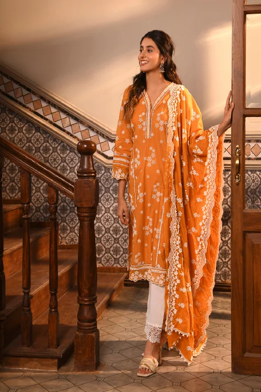 Malisa Kurta with Floral Chemical Lace Pants Wide-Leg Free Shipping,