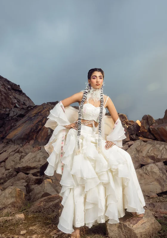 3D Layered Pant with Bustier and Frill Dupatta New Arrival Wide-Leg,