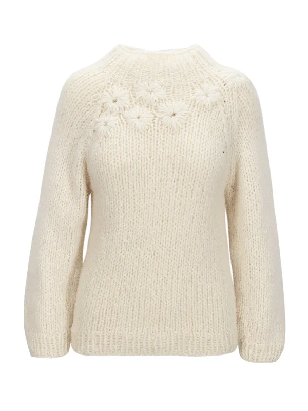Joy Knitted Sweater - Off White Cashmere Blend Cotton Blend Poly Blend
