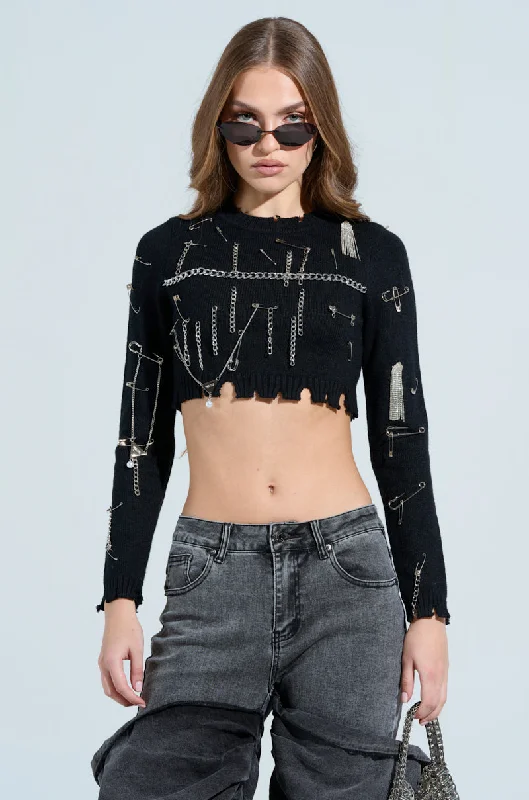 DEJA EMBELLISHED CROP SWEATER Elasticated Padded Insulated