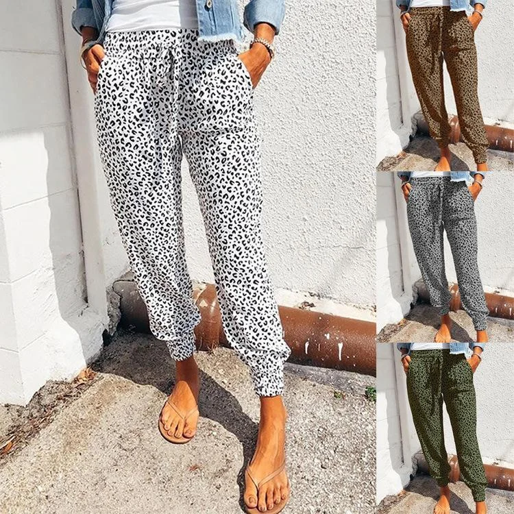 Loose Leopard-Print Lace-Up Casual Pants Trousers Limited Edition,