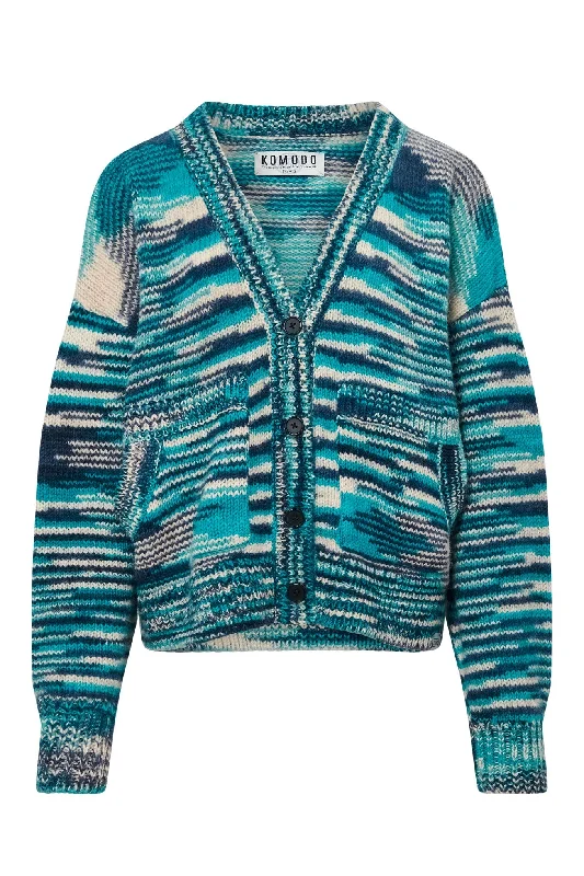 Hope Handknit Wool Cardigan Blue Thin Thick Dense
