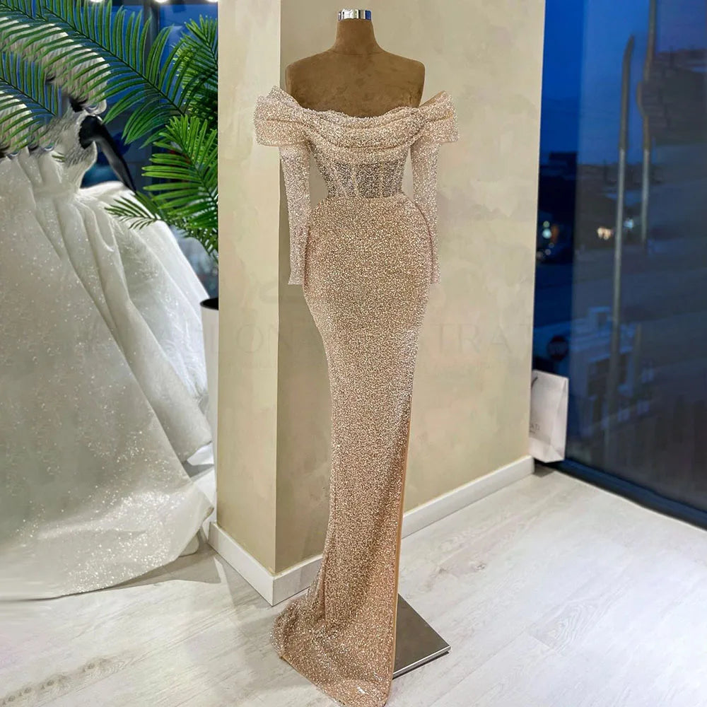 Serene Hill Arabic Nude Mermaid Boat Neck Beaded Luxury Dubai Evening Dresses Gowns For Women Wedding Party 2024 LA72318A Serene Hill Arabic Nude Mermaid Boat Neck Beaded Luxury Dubai Evening Dresses Gowns For Women Wedding Party 2024 LA72318A