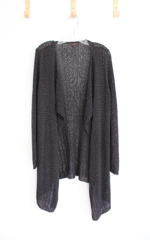 Dana Buchman Dark Gray Knit Long Cardigan | L Chenille Fabric Brocade Fabric Lace Fabric