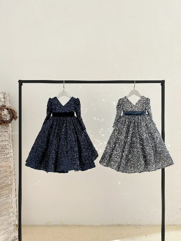 Ball Gown Long Sleeve V Neck Knee Length Sequin Kids Party Flower Girl Dress