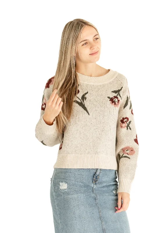 Floral Soft Knit Taupe Sweater Terry Terry Cloth Terry Knit