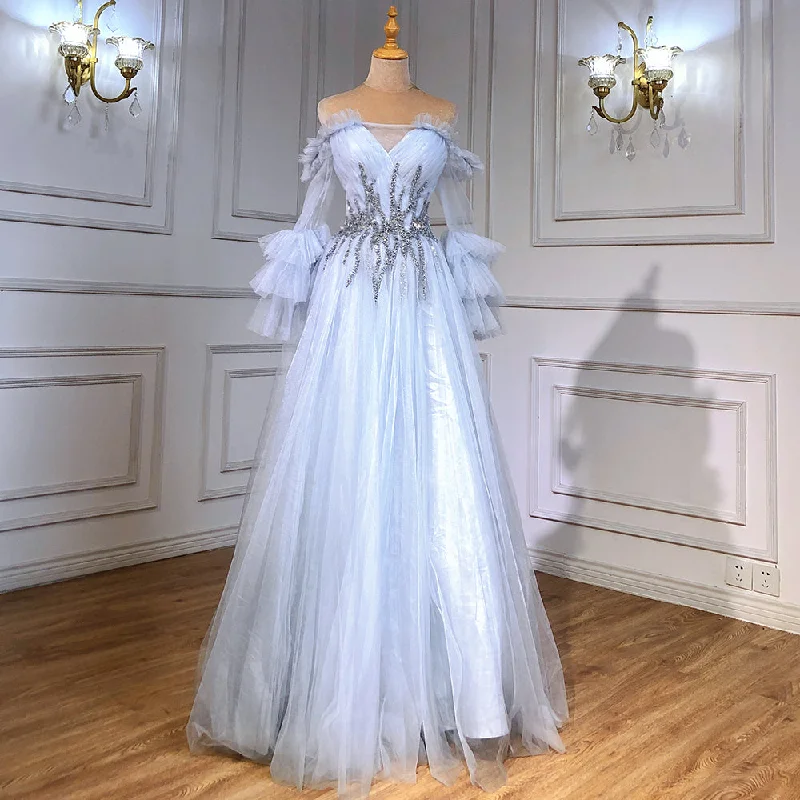 Serene Hill Blue A-line Sexy Evening Dresses Gowns 2024 Beaded Boat Neck For Women Wedding Party LA71483 Serene Hill Blue A-line Sexy Evening Dresses Gowns 2024 Beaded Boat Neck For Women Wedding Party LA71483