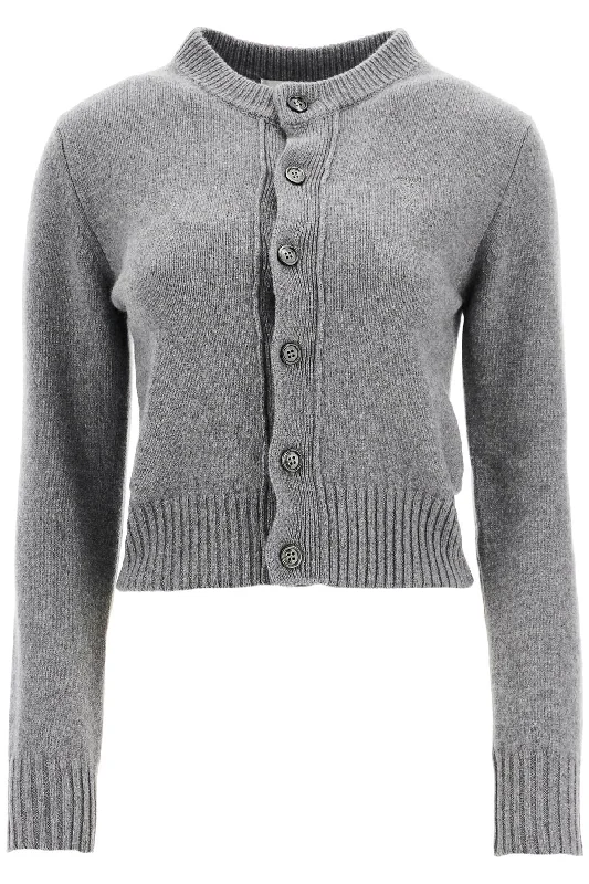 Cashmere Crewneck Cardigan  - Grey Knit Fabric Woven Fabric Fleece Fabric