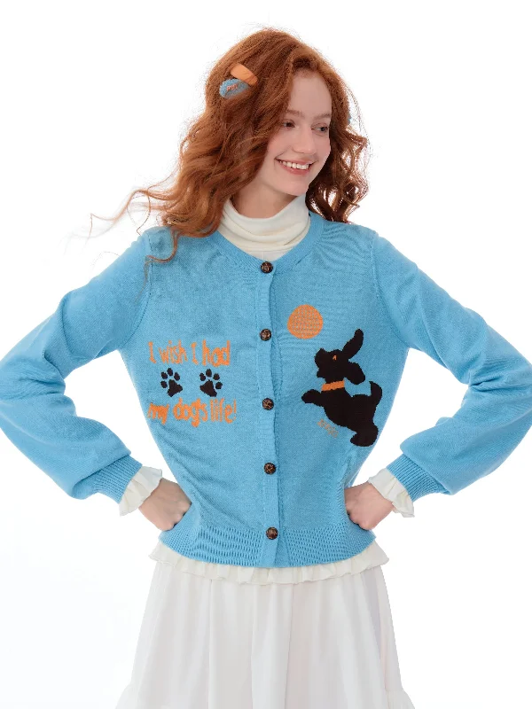 Cute Dog Pattern Soft Knitted Cardigan ZIZ0172 Iron Safe Non-Iron Wrinkle Free