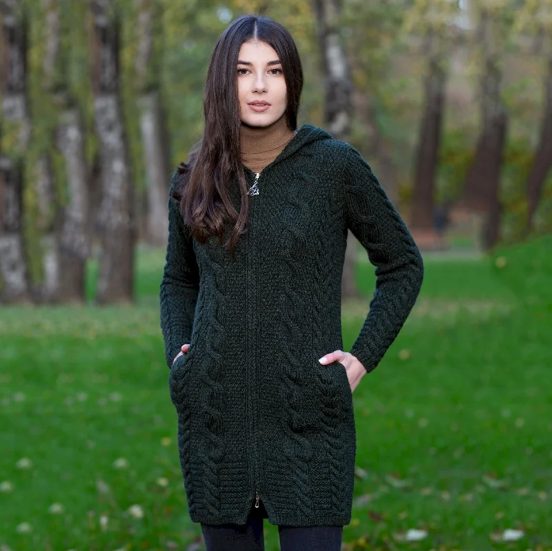 Women's Zipper Irish Cardigan with Hood Notch Collar Peter Pan Collar Cowl Neck