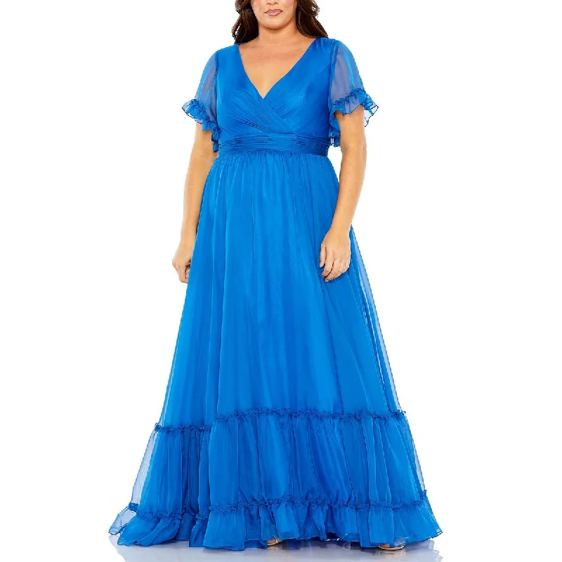 Plus Womens Chiffon Ruffled Evening Dress