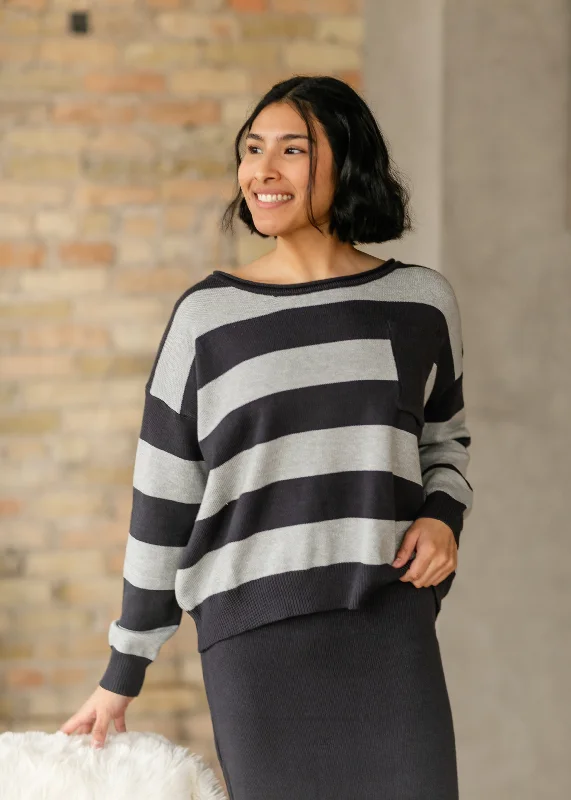 Navy Bold Striped Sweater Graphic Sweater Embroidered Appliqued