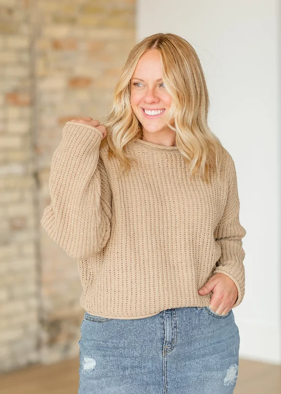 Astrid Drop Shoulder Chain Knit Sweater - FINAL SALE Fleece Sweater Nylon Polyester