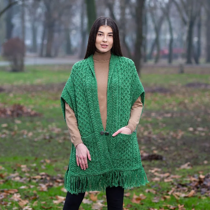 Aran Shawl Wrap Cardigan with Pockets Spandex Blend Rayon Blend Denim Blend