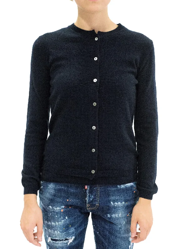 LA ROSE cardigan cashmere blu navy Handmade Hand-knitted Hand-woven