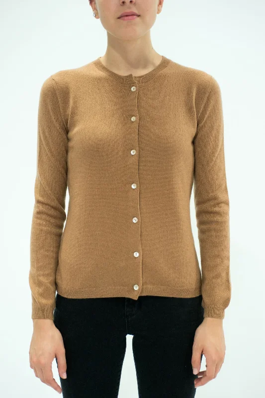 LA ROSE cardigan cashmere cammello Solid Color Striped Floral Print