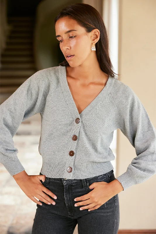 Greta Cardigan in Heather Grey Knit Fabric Woven Fabric Fleece Fabric
