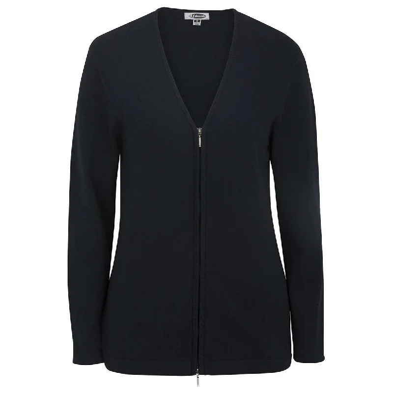 Edwards Women's Navy V-Neck Full Zip Cardigan Chenille Blend Fleece Blend Nylon Blend