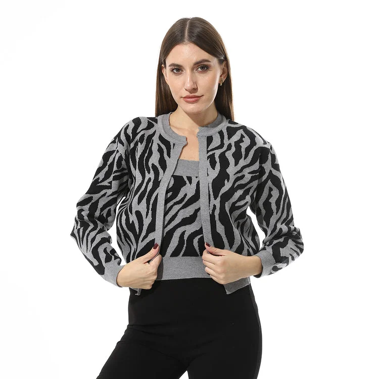 Slip On Knitted Top And Cardigan Set - Mr Joe Zippered Front Buttoned Front Snap Front
