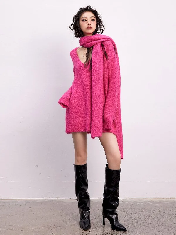 V-Neck Sweater Scarf【s0000004751】 Long Sweater Short Sweater Cropped Sweater