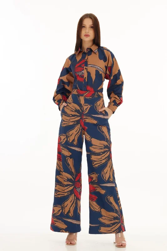 Blue & Orange Floral Pants Jeans New Arrival,