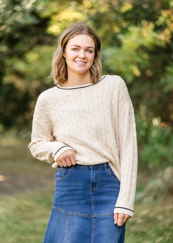 Agatha Crewneck Cable Knit Sweater - FINAL SALE Knit Fabric Woven Fabric Fleece Fabric