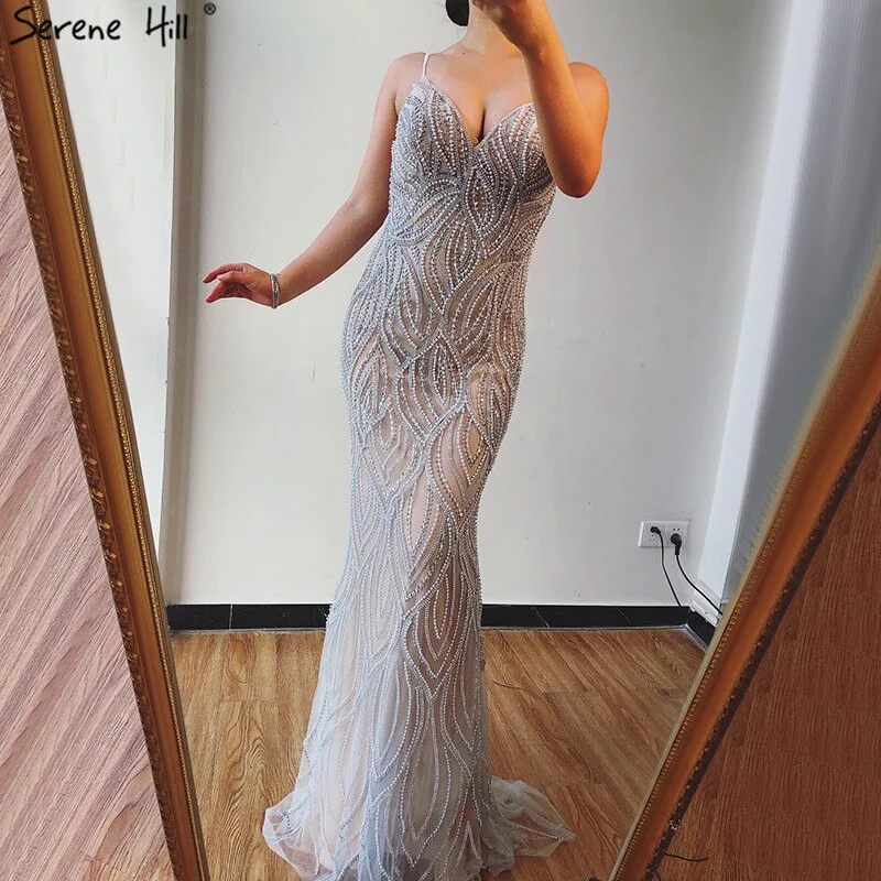 Serene Hill Nude White Mermaid Evening Dresses Gowns 2023 Spaghetti Strap Luxury Elegant For Women Party LA70214 Serene Hill Nude White Mermaid Evening Dresses Gowns 2023 Spaghetti Strap Luxury Elegant For Women Party LA70214