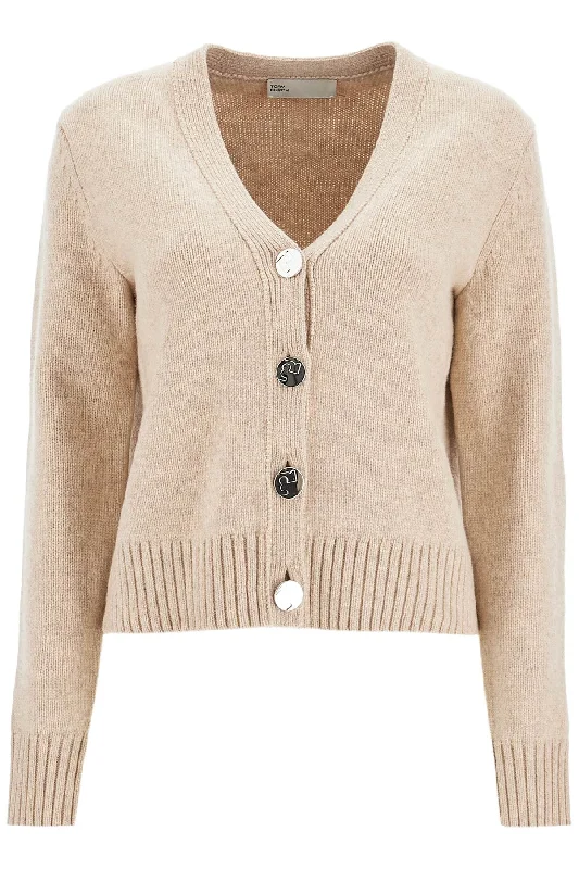 Short Wool Cardigan For Women  - Beige Cashmere Blend Cotton Blend Poly Blend