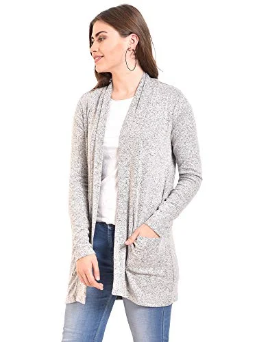 MansiCollections Grey Thigh Length Full Sleeve Cardigan for Women Hooded Caped Shawl Collar