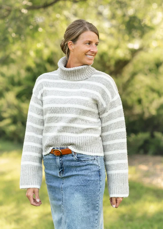 Josephine Striped Turtleneck Sweater - FINAL SALE Solid Print Embellished