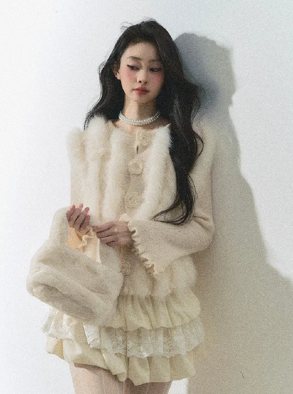 Rose French Plush Patchwork Fur Cardigan DIA0253 Faux Fur Fabric Real Fur Fabric Shearling Fabric