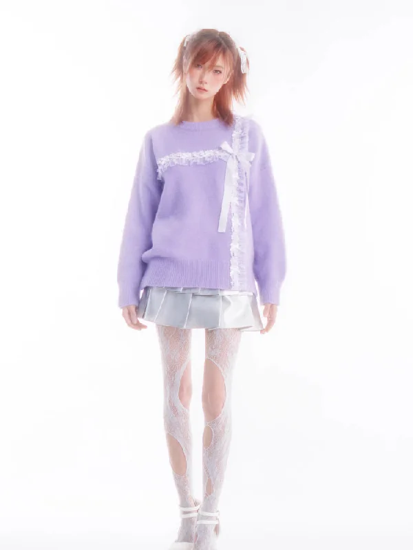 Purple sweater girls knit top【s0000005652】 Handmade Hand-knitted Hand-woven