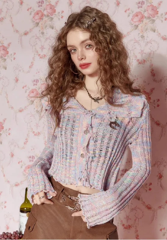 off shoulder lace cardigan SEE0031 Denim Fabric Leather Fabric Suede Fabric