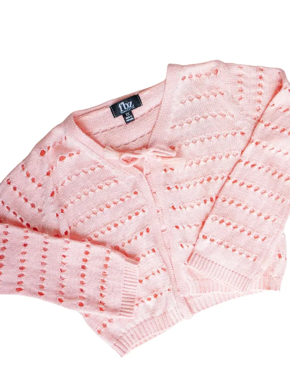Peach Tie Knit Cardigan Ribbed Striped Patterned