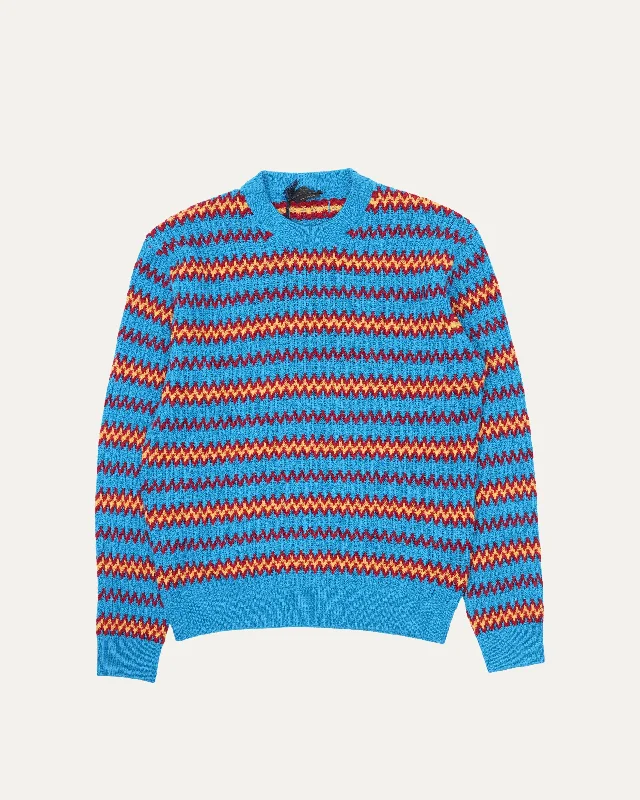 Wool Blend Multicolor Zig Zag Striped Sweater Ribbed Striped Patterned