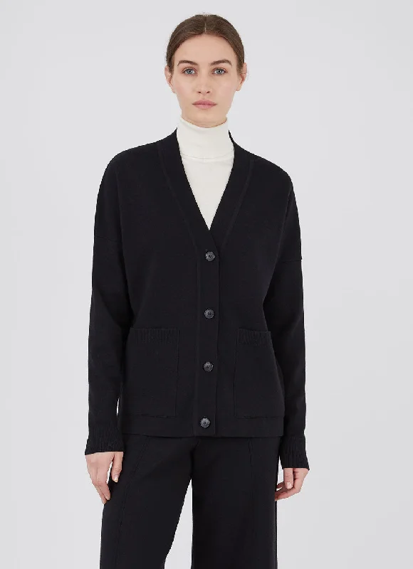 Women's Boxy Merino Cardigan in Black Beaded Cardigan Sequined Faux Fur