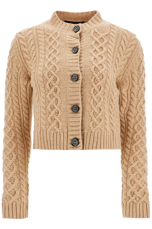 Aran Knit Cardigan  - Beige Chenille Blend Fleece Blend Nylon Blend