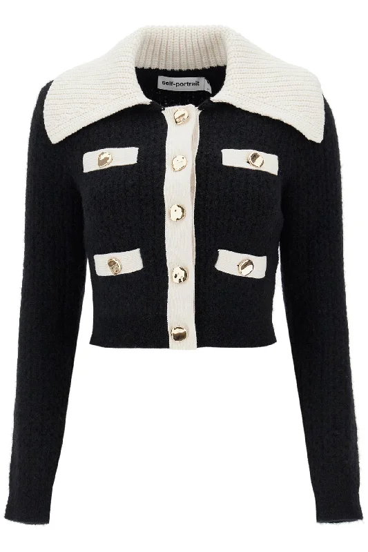 Alpaca Cardigan With Collar  - Black Welt Pockets Slit Pockets Flap Pockets