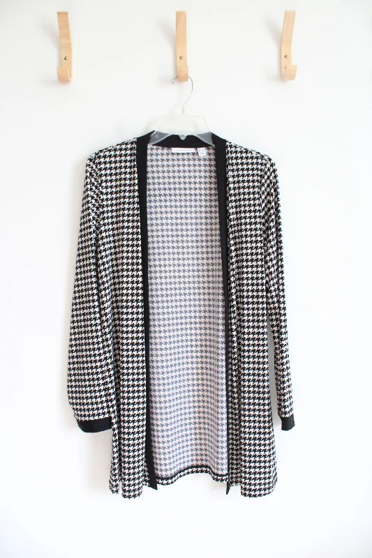 Susan Graver Black & White Houndstooth Cardigan | S Cable Knit Ribbed Knit Lace Knit