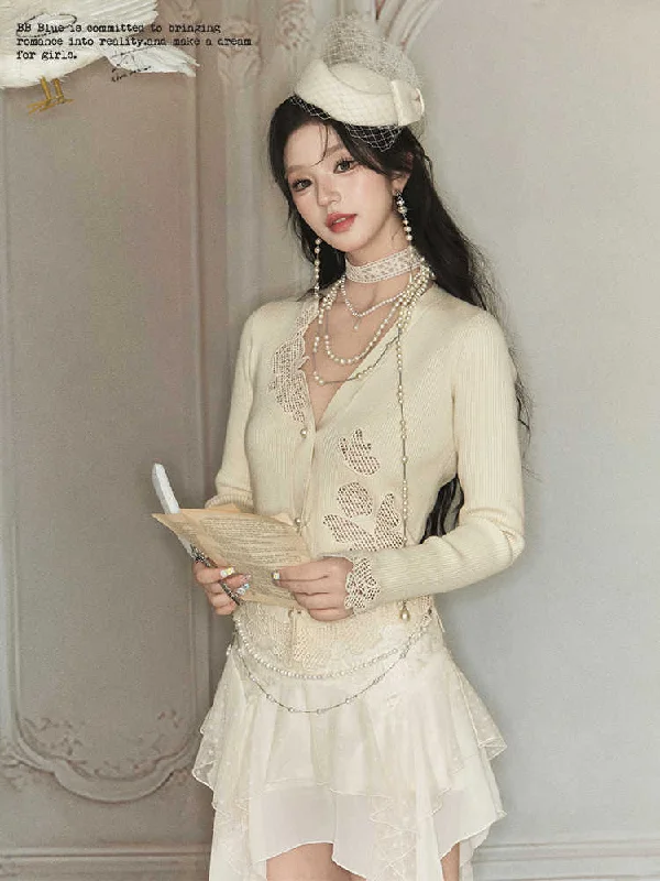 Butterfly Embroidery Design Ribbed Knit Slim Cardigan BBB0080 Real Fur Shearling Chenille