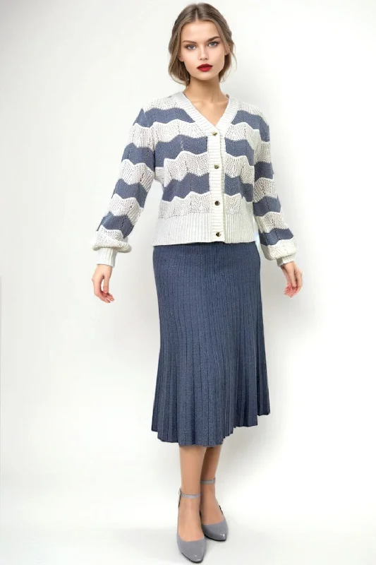 H5838 STRIPED CARDIGAN SWEATER Print Jacquard Patchwork
