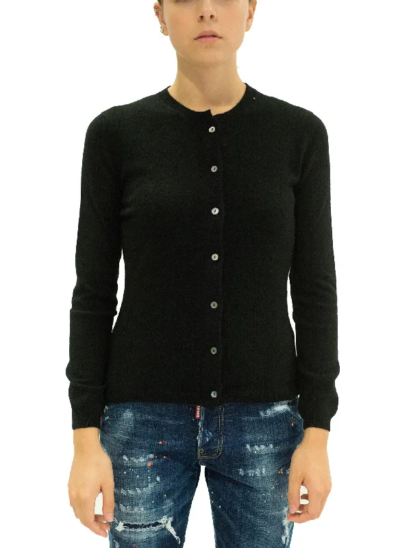LA ROSE cardigan cashmere nero Crew Neck V-Neck Turtle Neck