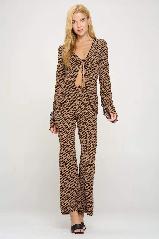 Tunic Cardigan Palazzo Pants Matching Set Iron Safe Non-Iron Wrinkle Free
